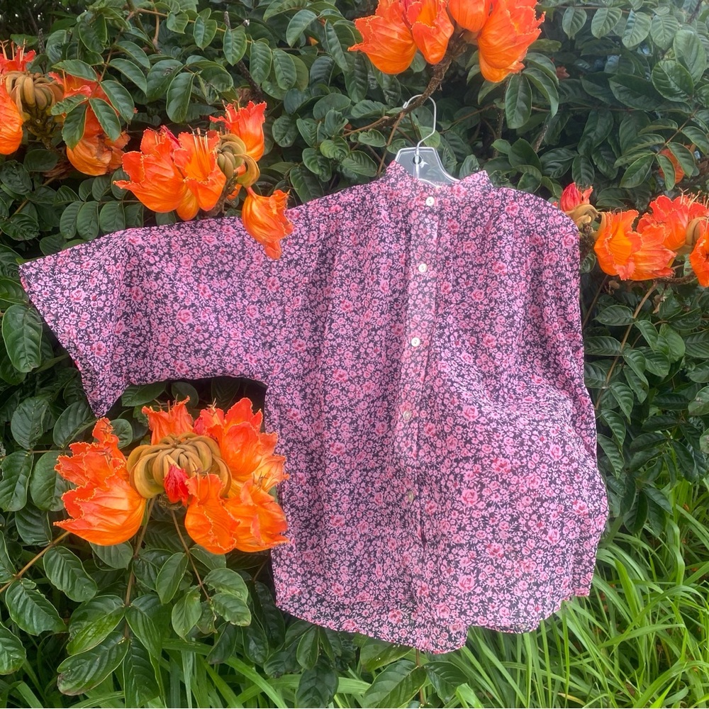 Vintage HARUKO McINERNY ditsy print rose floral button down blouse